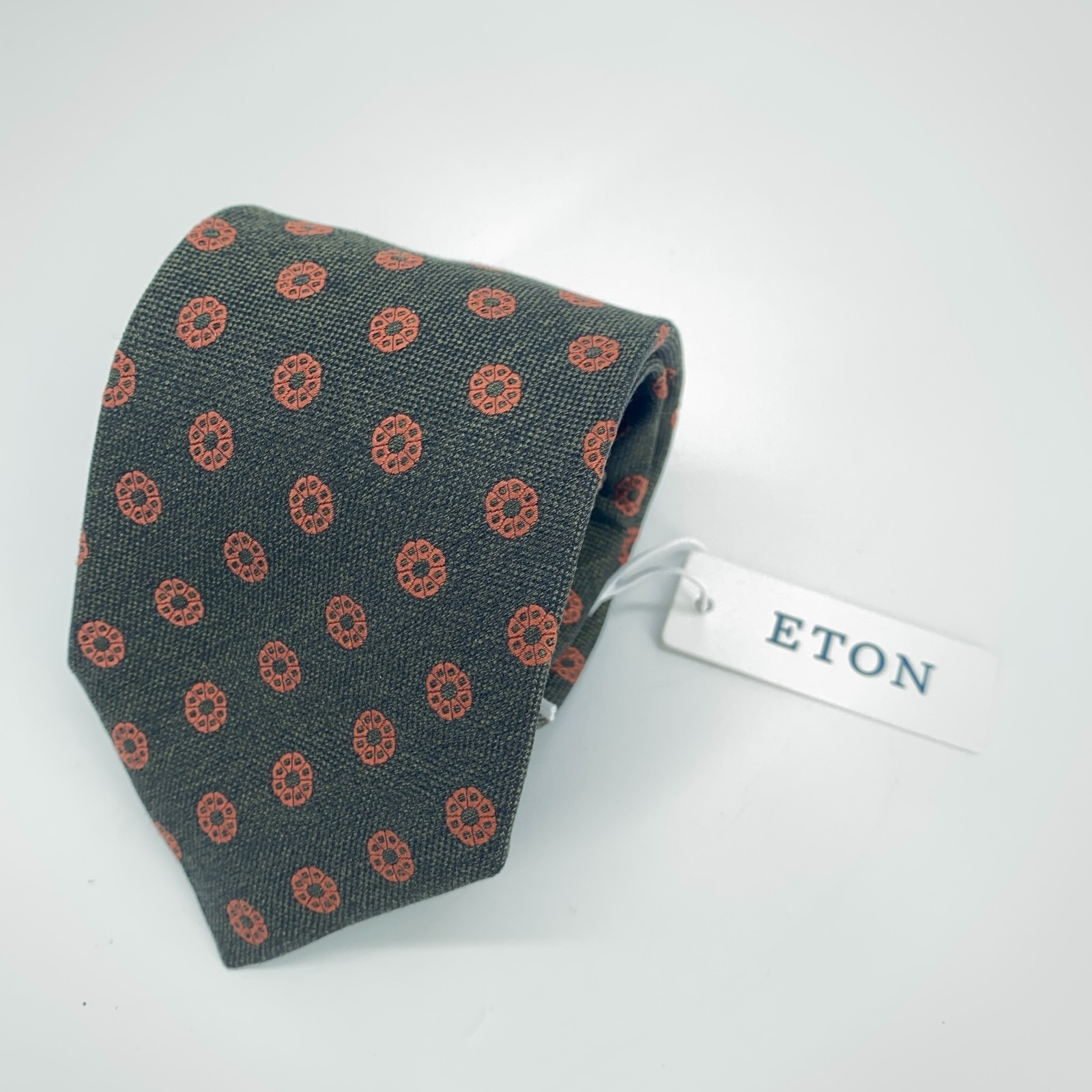 Eton Tie Mens One Size Green Orange Floral Silk Classic Necktie Italy Made Nwt
